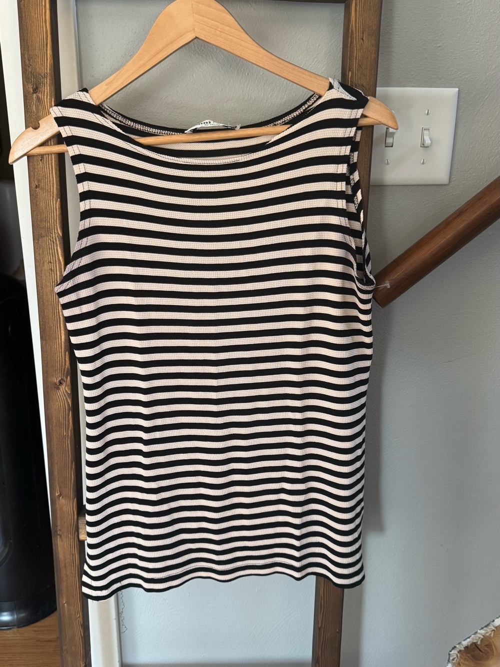 Ronni Nicole Black & Cream Striped Sleeveless Tank